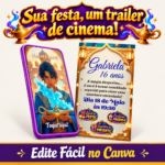 Jovem Aladim com lâmpada mágica e fumaça azul em um convite cinematográfico interativo Aladim, anunciando um evento especial com botões para localização e confirmação.