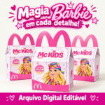 Arte de CAIXA MC LANCHE BARBIE temática da Barbie, em formato Studio e PDF, para festas infantis e dia das crianças.