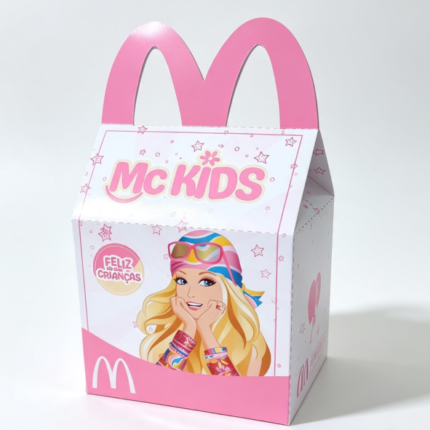 Arte de CAIXA MC LANCHE BARBIE temática da Barbie, em formato Studio e PDF, para festas infantis e dia das crianças.