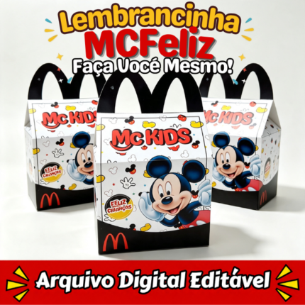 Caixa McLanche Mickey para imprimir e cortar, ideal para festas infantis e celebrações do Dia das Crianças.