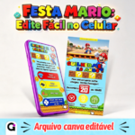 Convite Animado Interativo Mario Bros para aniversário de 10 anos do Guilherme, com Mario, blocos, moedas e botões clicáveis.