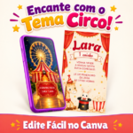 Convite Animado Circo Aquarela - Festa Infantil 1 Aninho - Imagem 2