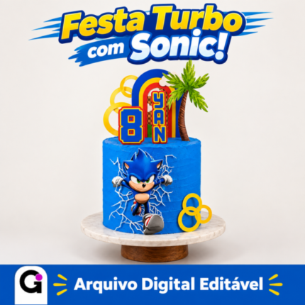 Topo de Bolo Sonic em camadas 3D para aniversário infantil, arquivo de corte Studio Silhouette.