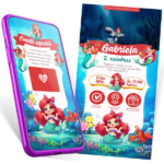 Convite Animado Interativo Sereia Cute para festa infantil, com Ariel chibi acenando, Rei Tritão, Linguado, Sebastião, fundo do mar azul, corais coloridos e botões clicáveis para localização e RSVP.